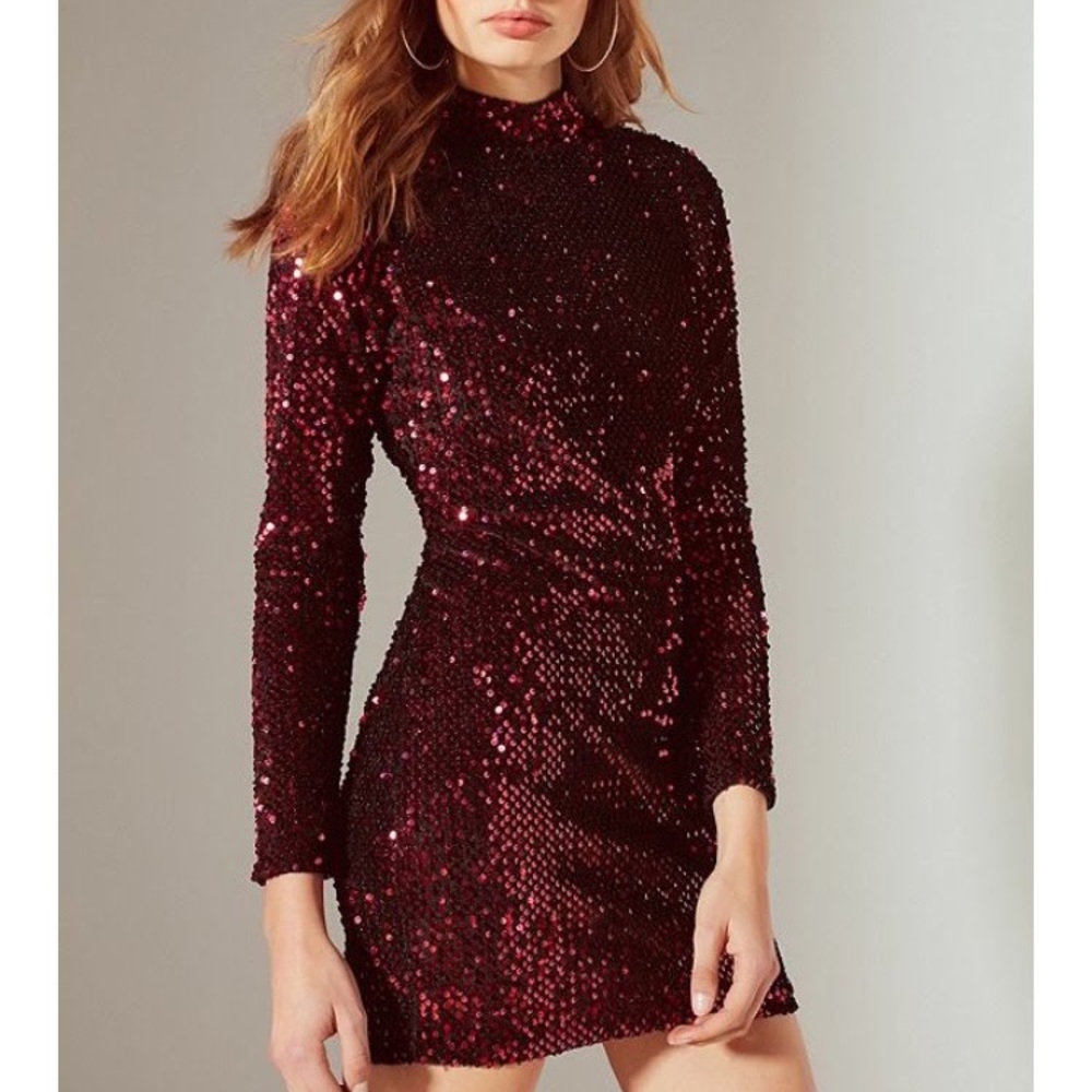 motel ruby rose turtleneck sequin dress